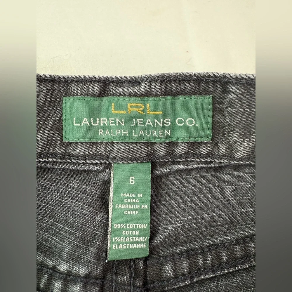 LRL Lauren Ralph Lauren Black Straight Jeans Zipper Front Pockets Stretch Sz 6